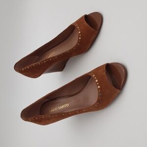 Franco Starto Glitzy wedge suede pump women brown studded  casual event y2k 10.5